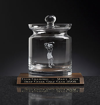 CRYSTAL COOKIE JAR W/LADY ETCHED