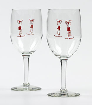 WOMAN GOLFER WINE GLASSES SET OF 2